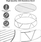 Lineslife Fire Pit Accessory Kit for 19.5" Solo Stove Bonfire and Other Firepit, Stainless Steel Round Grill Cooking Grate & Fire Pit Stand for Outdoor Camping BBQ Picnic Fireplace Tools Silver
