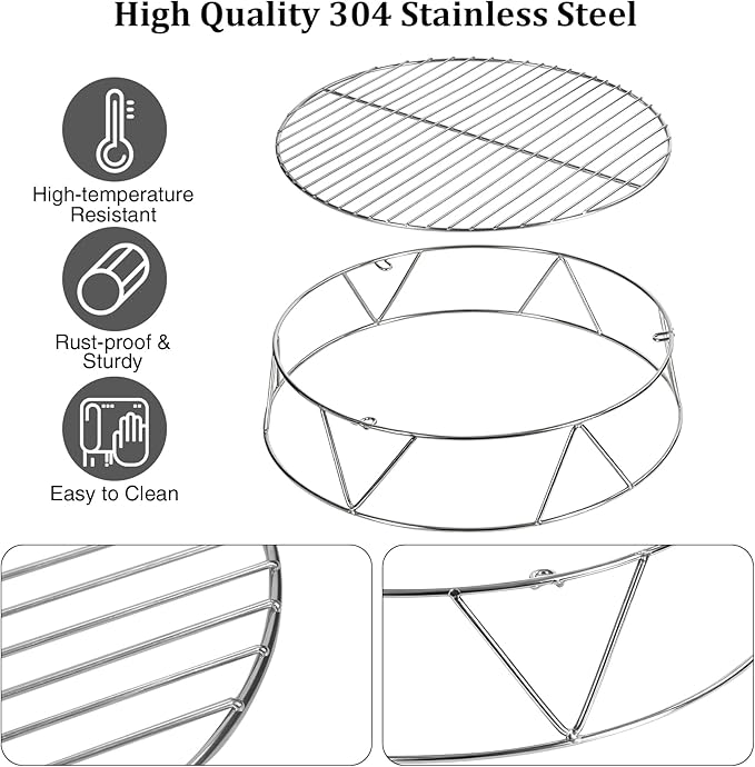 REDCAMP Campfire Grill Grate Top Shield for Solo Stove Bonfire 19.5'' Fire Pit, Stainless Steel Fire Pit Stand and Grill Cooking Grate,Round Cooking Grill Grate for Outdoor BBQ Campfire Picnic Party