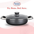 Alpine Cuisine 3.2 Quart Non-stick Caldero Stock Pot with Tempered Glass Lid and Carrying Handles, Multi-Purpose Cookware Aluminum Low Pot Dutch Oven for Braising, Boiling, Stewing