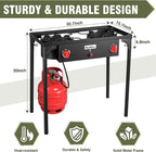 BESTFIRE 2 Burner Camping Stove,150,000 BTU High Pressure Outdoor Propane,4ft 20 PSI Adjustable Regulator Hose With Removable Legs for Backyard Cooking Camping Home
