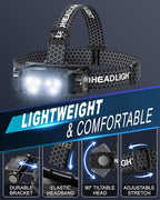Headlamp Rechargeable 2PCS,4500L Super Bright Light Bright LED Rechargeable Headlight with White Light, Waterproof Head Lamp with Headband for Outdoor Camping, Hiking,Camping Essentials,Working