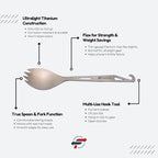 FlipFuel Titanium Spork – Ultralight Backpacking & Camping Utensil, Reusable Travel & EDC Spork with Multi-Function Hook