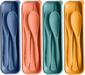 Travel Utensils with Case, 4 Sets Reusable Utensils Set with Case, Wheat Straw Utensils for Lunch Box Accessories, Camping Utensil Set for School Work Lunch or Daily Use