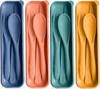 Travel Utensils with Case, 4 Sets Reusable Utensils Set with Case, Wheat Straw Utensils for Lunch Box Accessories, Camping Utensil Set for School Work Lunch or Daily Use