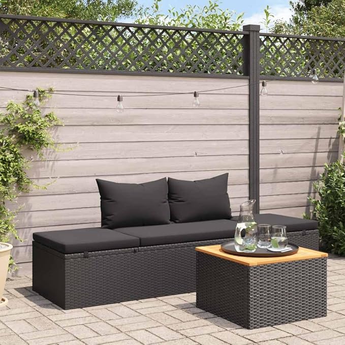 Camp Chair Lawn Chair Outside chairsSun Bed with Cushions Poly Rattan BlackSuitable for Gardens, courtyards, and patios