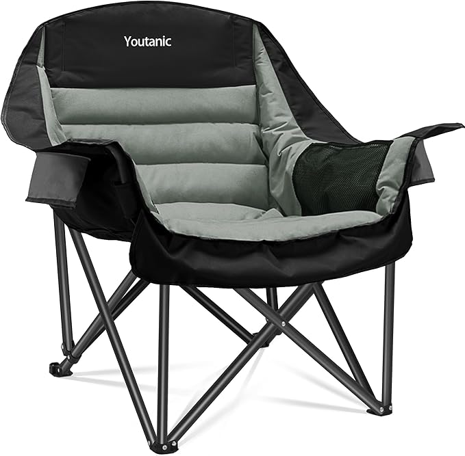 Oversized Camping Chair, Portable Folding Camping Chairs with Side Pocket, Cup Holder and Carry Bag, Heavy Duty Outdoor Camping Chairs for Adults, Fishing, Sports, Trip, up to 400lbs, Style 4