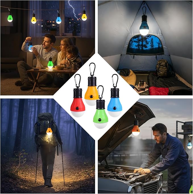 4PCS LED Camping Lantern Set - Portable Tent Lights with Clip Hooks, Camping Lamp, LED Camping Lantern Set, Multi-Color Emergency Camping Lamp for Hiking Backpacking, Party (4PCS)