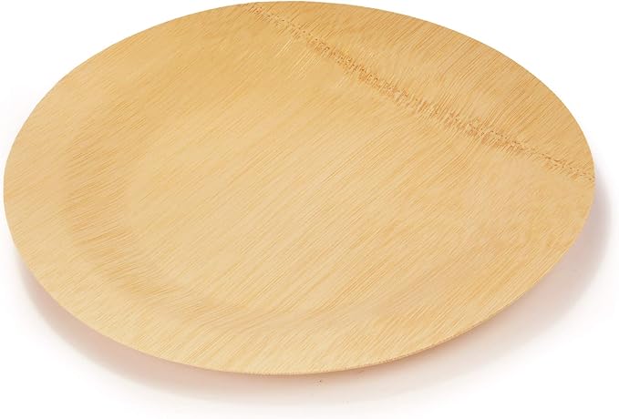 BambooMN Brand - 7" (18cm) Round Disposable Bamboo Veneer Plates, 24pcs