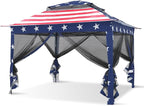 COOS BAY 11x11 Pop Up Gazebo with Mesh Netting, Instant Outdoor Canopy Tent, Water Resistant Shelter with UPF 50+ UV Protection, 121 Sq Ft Coverage, American Flag