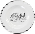 Paseo Road Ranch Life 14 Piece Melamine Plastic Dinnerware Set with Plates, Bowls and Serving Platter, Black and White, Southwestern Rustic Cabin Lodge Farmhouse Style