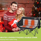 Nice C Heated Camping Chair with Battery, Outdoor Heated Folding Chairs, Double Padded Camping Chair for Adults, Camping Couch, with Cooler Bag, 2 Power Banks Included (Black&Grey)