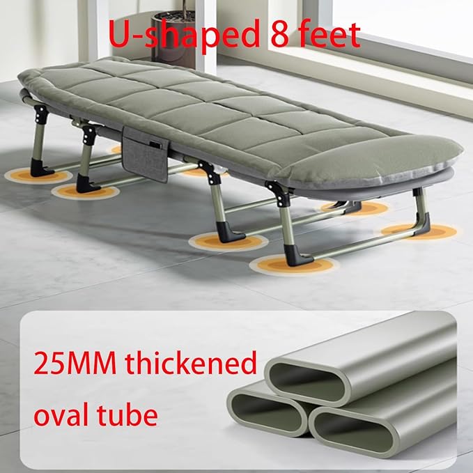 Folding Bed with Thick Cotton Mattress, 6-Position Adjustable with Side Pocket Single Person Portable Cot Chair for Bedroom Living Room Office, Outdoor Foldable Camping Cot(190 * 65 * 33cm)