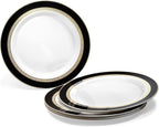 OCCASIONS 50-Piece Plastic Plates Set for 25 Guests – Heavy Duty Disposable Dinner & Dessert Plates, BPA-Free,Fancy Party/Wedding Dinnerware, Ritz Black & Gold