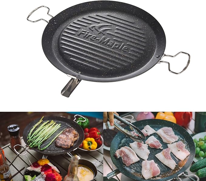 Fire-Maple Camping Griddle Plate | Nonstick Outdoor Portable Grill Pan for Stovetop | BBQ Gas Griddle Pan for Camping Stove Ridged Surfaces 31 X 31cm