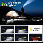 LHKNL Rechargeable Headlamp 2Pcs- 230° Wide Beam Led Head Lamp with White Red Light, Long Lasting Hard Hat Light, Motion Sensor, 6 Mode Headlight Flashlight for Adults Camping,Hiking,Running