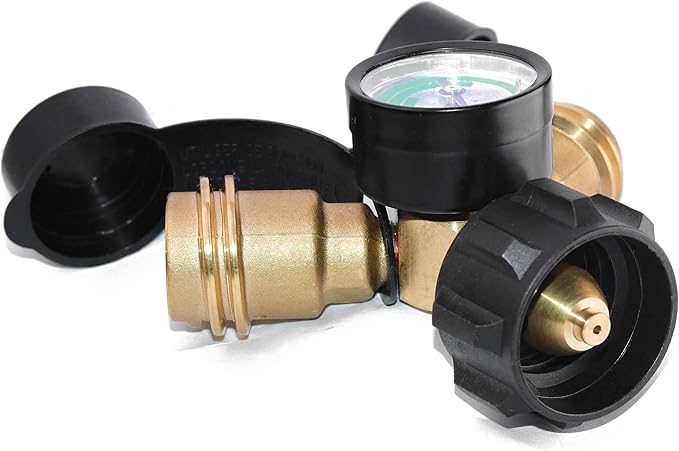 DOZYANT Propane Tank Y Splitter Adapter Gauge, Propane 2 Way LP Gas Adapter Tee Connector Adapter for 5lb to 40lb Propane Tank Cylinder, Universal for Gas Grill, RV Camper, More Appliances