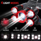 USB Rechargeable Headlamp 12000 Lumen Ultra Bright LED Work Headlight, 4 Modes Waterproof Head Lamp Best Headlamps for Adults, Camping, Outdoors & Hard Hat Work Zoomable Headlight (Red)