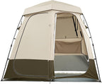 VEVOR Camping Shower Tent, 2-Room Foldable Privacy Tent Changing Room with Ground Stakes, Ropes, Carry Bag, and Crossbar, 150D Oxford Fabric with Silver Coating, for Camping, Beach, and Fishing