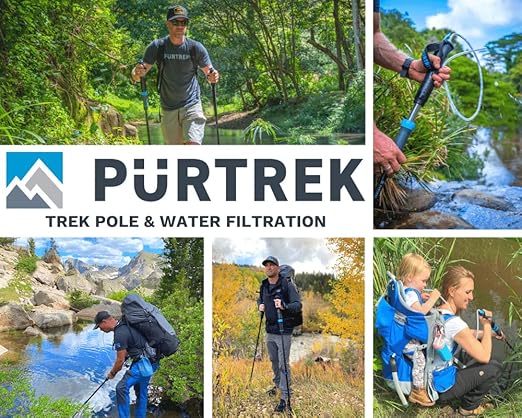 Trek Pole Water Filtration System Set – The Worlds First Trek/Hiking Pole & 2 Stage Water Purifier Removes Unwanted Particles - Ultralight Walking Stick with Water Filter
