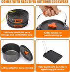 Hisencn Camping Stove,2 Burner Propane Stove,20000 BTU/h Camping Cooking set Includes Frying Pan,Kettle and Pot,Adjustable Burners & Piezo Ignition,Portable stove for camping Outdoor,Blue