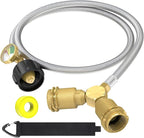 GardenNow 5FT Propane Hose with Propane Splitter 2 Way, Propane Y Splitter Adapter with Shut Off Valve, Two Way LP Gas Adapter Tee Connector for 20lb Propane Tank, Heater, Camping Stove, Gas Burners