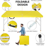 Portable 4Ft Adjustable Height Plastic Folding Table, Heavy Duty Fold-in-Half Table with Carrying Handle, Small Utility Foldable Table for Picnic Party Camping BBQ, Indoor/Outdoor (Yellow)