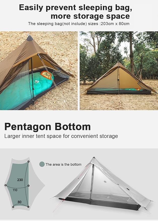 3F UL Gear Lanshan PRO Lanshan Ultralight Tent Ultralight Tent 3-Season Backpacking Tent for 1-Person or 2-Person Camping, Climbing, Hiking, Trekking, Kayaking (for 1 Person, Green- 3 Season)