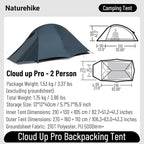 Naturehike Cloud up Pro Camping Tent, 1/2/3 Person Ultralight Tents, 3 Season Backpacking Tent, Waterproof for One Man, Self-Standing Easy Setup for Cycling, Outdoor Camp