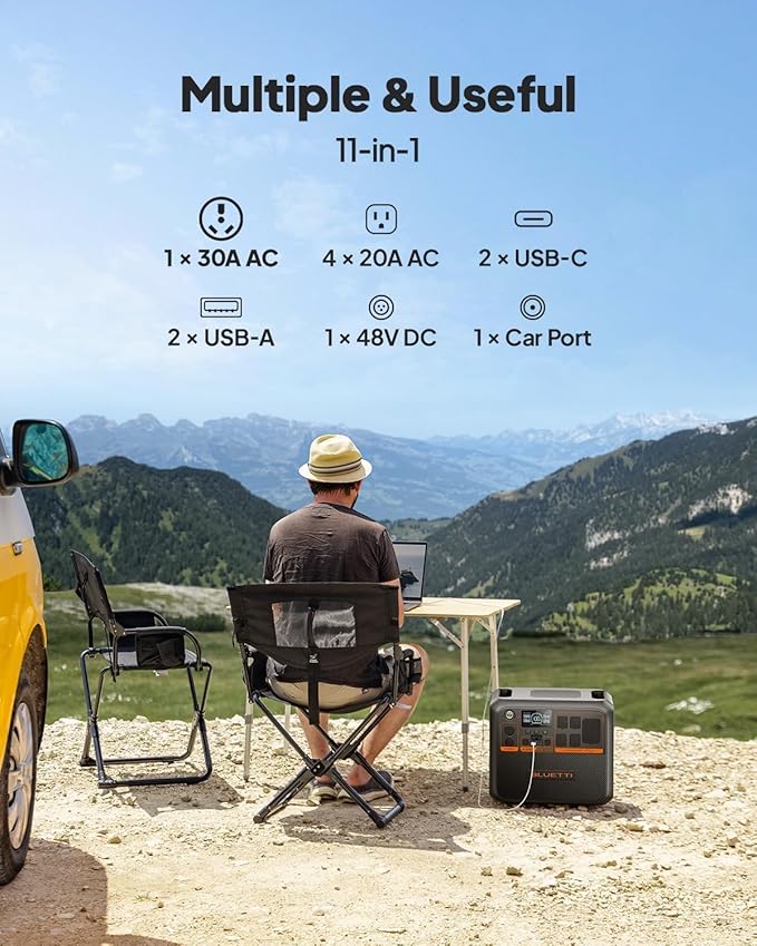 BLUETTI AC200PL Solar Generator with 2 200W Solar Panel (Ship Separately), 2304Wh Portable Power Station, Expandable to 8448Wh, 4 2400W AC Outlets (3600W Power Lifting), TT30 Output for RV, Outage