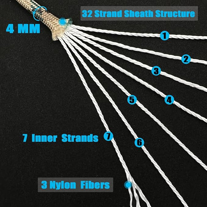 Paracord Nylon Rope Camo 100ft with 7-Strand Core, 10 Colors and 50/100/200 ft, Type III Parachute Cord 4mm for Camping, Survival, Hiking, DIY, Crafting, Outdoor Utility Rope