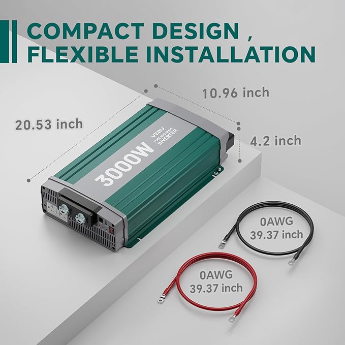 3000W Pure Sine Wave Inverter with ATS Mode, 12V DC to AC 120V Converter for Off-Grid System, RV, Truck, Camping, Peak 6000W