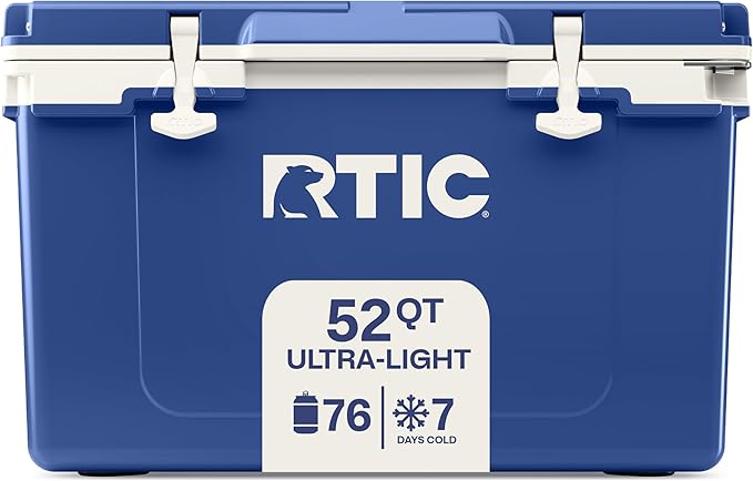 RTIC Ultra-Light 52 Quart Hard Cooler Insulated Portable Ice Chest Box for Beach, Drink, Beverage, Camping, Picnic, Fishing, Boat, Barbecue, 30% Lighter Than Rotomolded Coolers