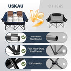 Oversized USLCamping Chair - 2 Person Portable Folding Outdoor Loveseat Heavy Duty Lawn Chairs for Adults with Padded Cushion & Dual Cup Holders, Supports 660LBS for Camping，Sports，Picnic