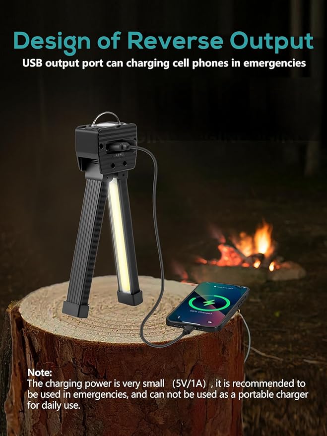 Gym Lamp, Portable Gym Lighting for Posing, Magnetic Work Light Rechargeable, Gift for Men/Women, 180° Rotate Foldable with Hang Hook Camping Lamp, USB Power Bank LED Handheld Flashlight-Black