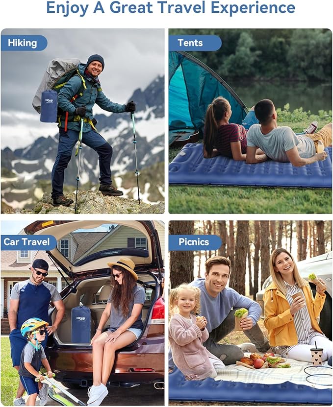 HiiPeak Ultralight Inflatable Sleeping Mat with Built-in Foot Pump & Pillow, Compact Air Mattress for Backpacking, Hiking (Blue)