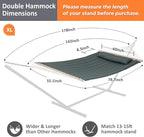SUNCREAT Double Hammock for 2 Person, Extra Large Outdoor Portable Hammock with Hardwood Spreader Bar, Soft Pillow, 475 lbs Capacity, Gray Green