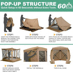 COBIZI 10x10 FT Pop up Gazebo, Popup Canopy Tent, Screened in Gazebos with sidewalls, Waterproof Portable Outdoor Small Screen Tents Sun Shelter,carpas para Patio for Camping,Garden,Backyard,Khaki