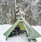 DANCHEL OUTDOOR Backpacking Hot Tent w/Stove Jack, Portable Tipi Tent with T6 Titanium Folding Wood Stove for 1-4 Person Winter Camping Hunting,3m/4m