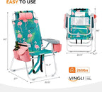 VINGLI Tall Beach Chair 2 Pack Lightweight, Backpack Beach Chair for Adults with 5-Position, Cooler Bag, Cup Holders, Towel Bar, Lightweight Folding Beach Camping Chairs