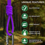 TECEUM Rope – 150 Feet x 1/4 Inch (7mm) – Purple – Strong All-Purpose Utility Rope – Camping, Crafting, Flag Pole, Indoor & Outdoor – Polypropylene Nylon Poly Lightweight Diamond Braided Cord