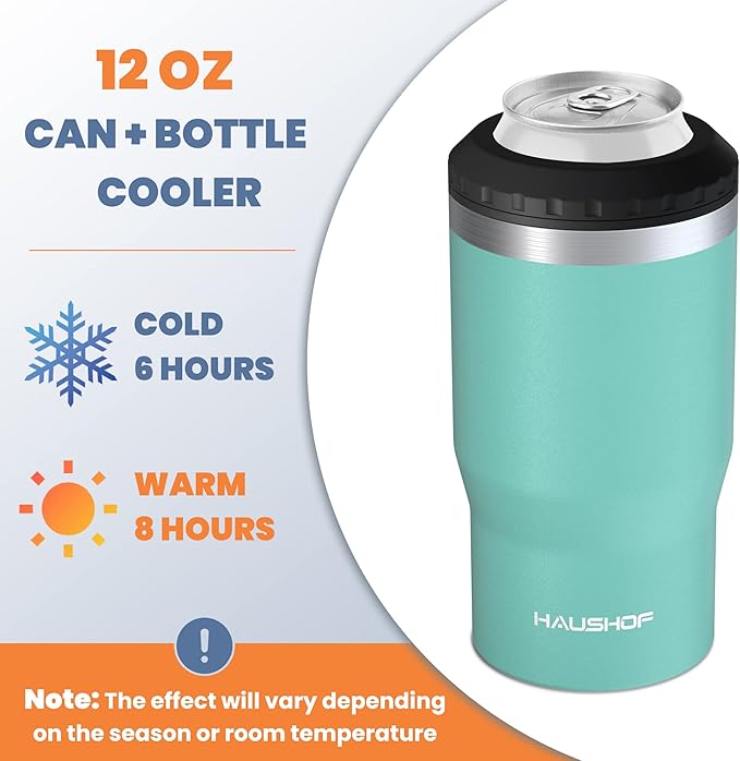 HAUSHOF 4 in 1 Insulated Stainless Steel Can Insulator, Fits Standard & Slim 12 oz Cans|Beer Bottles, Perfect for Outdoors