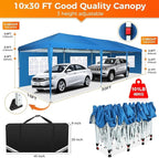 COBIZI 10x30 Pop Up Canopy Tent with 5 Sidewalls Party Tents for Parties Weddings Backyard Waterproof Commercial Instant Outdoor Events Tent with Stakes, Ropes,Sandbags（10 x 30 ft Blue
