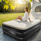 Outvita 18in Queen Air Mattress with Built-in Pump, Foam Topper Inflatable Air Bed Quick Assembly Comfort Luxury Blow Up Sleeping Mat for Guests and Home, Camping, Travel, 650lbs Weight Capacity