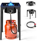 Karl home 1 Burner Propane Gas Stove for Outdoor Cooking, 75,000 BTU Camping Cooker with Removable Legs & Adjustable PSI Regulator for Backyard Cooking BBQ Baking Frying