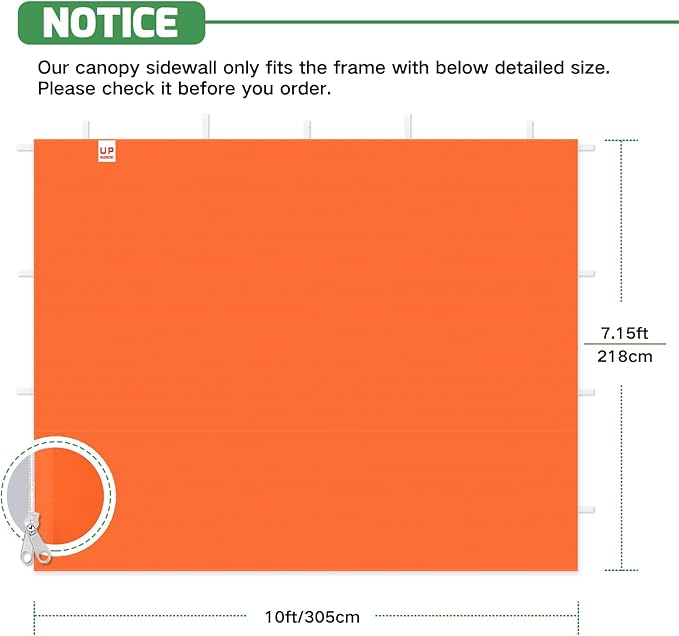 Sidewalls for 10x10 Pop Up Canopy, 210D Polyester Waterproof Canopy Sidewalls with UV Protection, Sunwall Only (Orange, 10 * 10ft 3PCS)