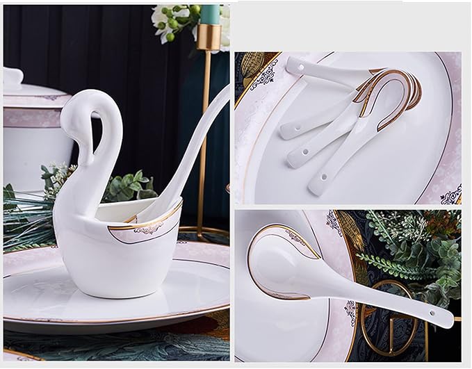 Dinner Plate Stylish Dinner Set for Restaurant and Home, Ceramic Tableware Set, European Style 60-Piece Set, Exquisite Kitchen Plate and Bowl Set/60 Pieces of Open Hot Pot ( 60 Pieces of Prince Pot)