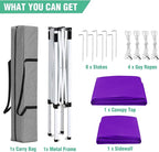 5x5 Pop Up Canopy Tent with One Sidewall, Instant Portable Beach Canopy, Outdoor Tent with Carry Bag for Camping, Sports, Tailgating, Events, Purple