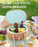 Picnic Basket Insulated with Lid, Extra Large Wicker Picnic Basket with Waterproof Insulated, Handwoven Portable Vintage Picnic Hamper 8.4 Gal(31.7L), Camping Outdoor Gifts Date, Natural