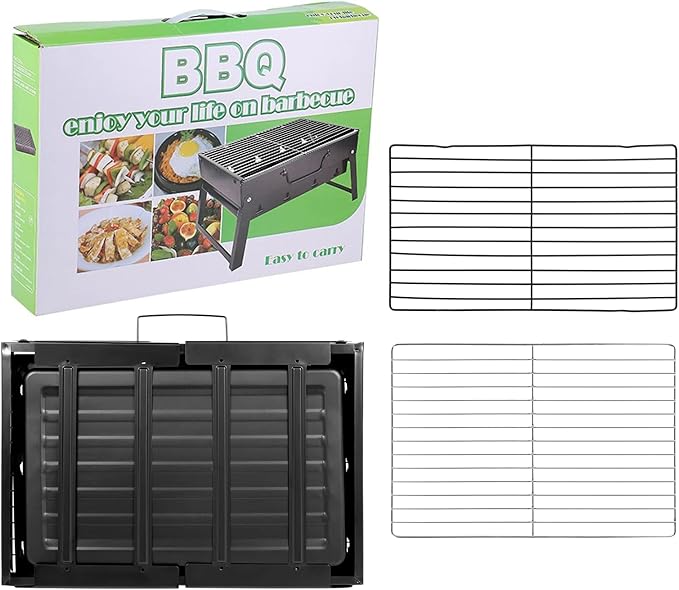 Uten Charcoal Grill, BBQ Grill Folding Portable Lightweight smoker Grill, Barbecue Grill Small desk Tabletop Outdoor Grill for Camping Picnics Garden Beach Party 17''x11.6''x 2.6''