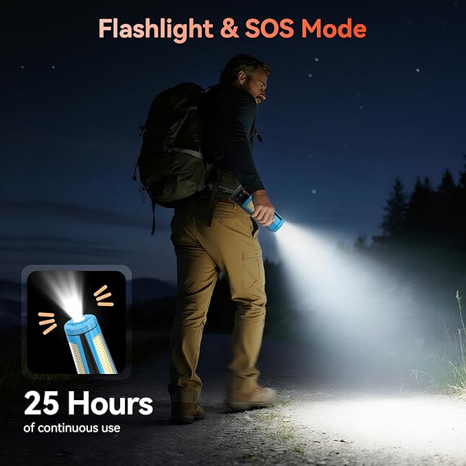 15000 mAh Rechargeable Camping Light with Stand, Cordless Work Light with 3 LED Lamp Heads, 5500 Lumens Dimmable Camping Essentials Gear Emergency Flashlight with 86" Detachable Tripod, Blue
